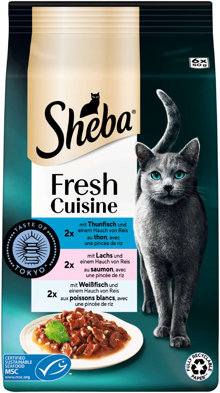 Sheba Katzen-Nassfutter Fresh Cuisine Taste of Tokyo Lachs+Thunfisch+Weißfisch 6x50 g